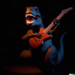 DALL·E 2022-09-07 21.14.21 - T-Rex playing guitar in black room.png