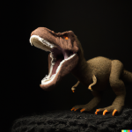 DALL·E 2022-09-07 21.09.03 - Roaring T-Rex in black room, knitted out of wool.png