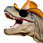 DALL·E 2022-09-07 20.48.46 - a photo of T-Rex wearing cowboy hat and sunglasses roaring.png