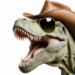 DALL·E 2022-09-07 20.48.51 - a photo of T-Rex wearing cowboy hat and sunglasses roaring.png