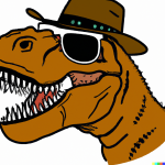 DALL·E 2022-09-07 20.47.03 - T-Rex wearing cowboy hat and sunglasses roaring.png