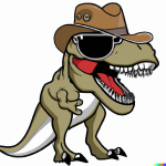 DALL·E 2022-09-07 20.47.17 - T-Rex wearing cowboy hat and sunglasses roaring.png