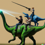 DALL·E 2022-09-07 20.17.56 - a photo of cowboys with laser guns riding dinosaur.png