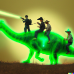 DALL·E 2022-09-07 20.18.01 - a photo of cowboys with laser guns riding dinosaur.png