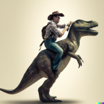 DALL·E 2022-09-07 20.19.20 - a photo of a cowboy with rifle riding a dinosaur.png