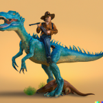 DALL·E 2022-09-07 20.19.27 - a photo of a cowboy with rifle riding a dinosaur.png