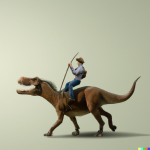 DALL·E 2022-09-07 20.39.05 - a photo of a cowboy with rifle riding a dinosaur in third person ...png