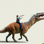 DALL·E 2022-09-07 20.39.19 - a photo of a cowboy with rifle riding a dinosaur in third person ...png