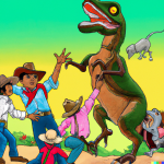 DALL·E 2022-09-07 20.45.54 - T-Rex attacking a cowboy gang.png