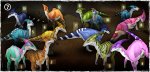 Which two of these colorful parasaurs share the exact same look? Which two of these colorful parasaurs share the exact same look?